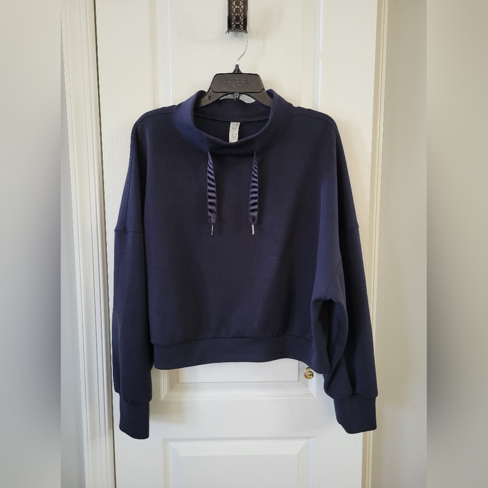 Spanx AirLuxe At the Hip Pullover Sweatshirt Classic Navy Size XL